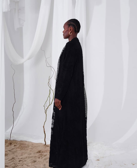Black dantel abaya